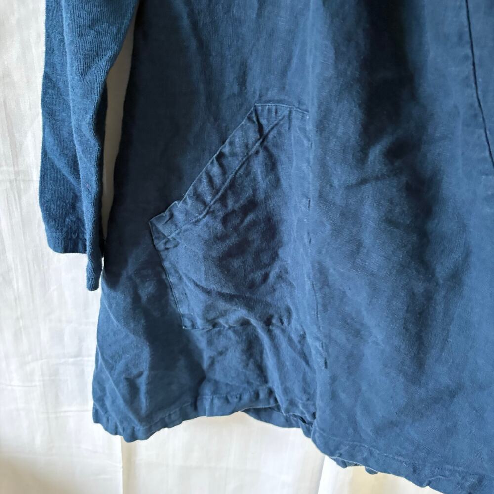 Cut Loose Blue Linen Blend Hooded Open Front Cardigan Pockets Size Small - Picture 2 of 5